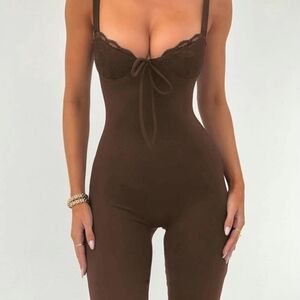 Elegant Brown Lace Bodysuit
